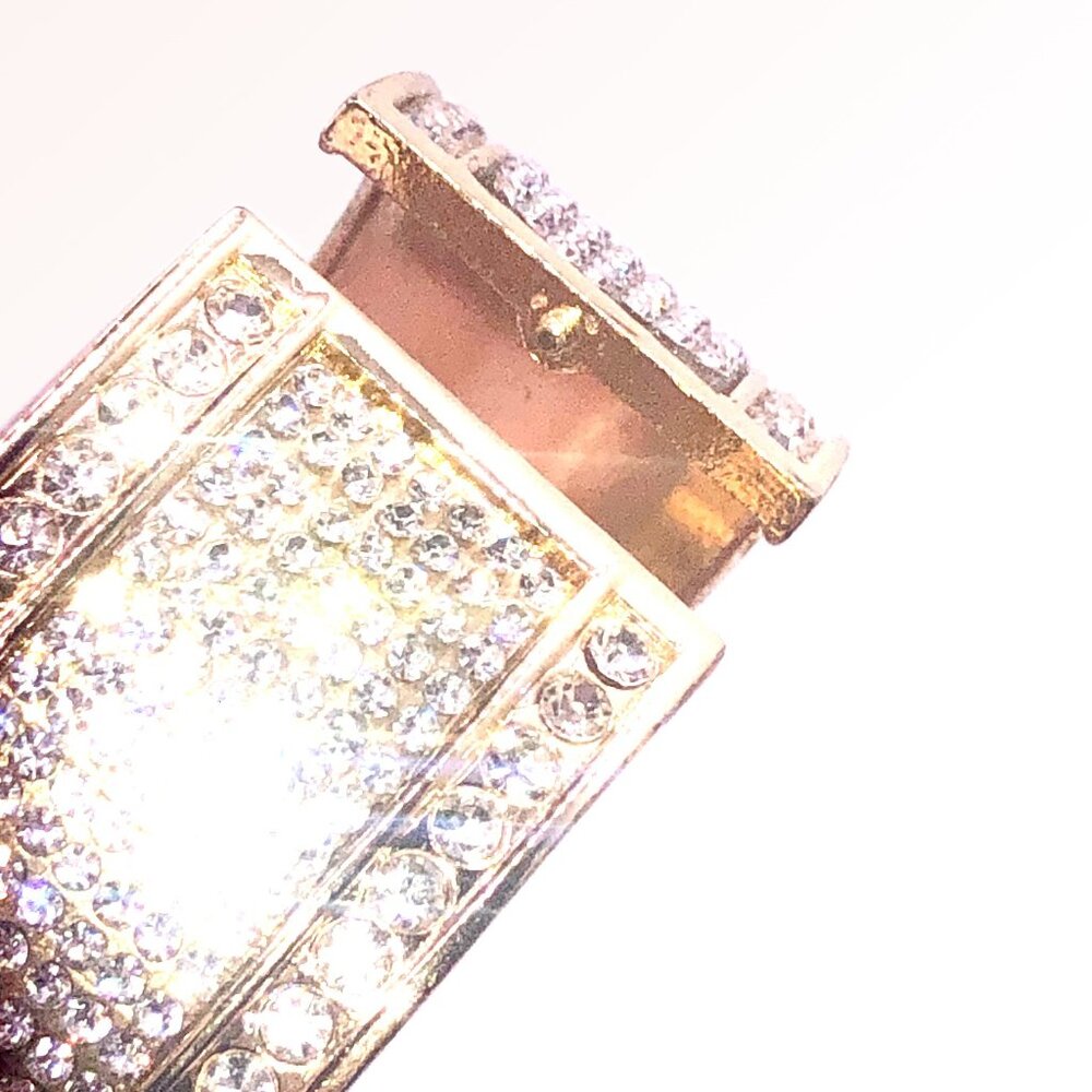 Gold Tone Rhinestone Statement Hinged Clamper Bra… - image 6